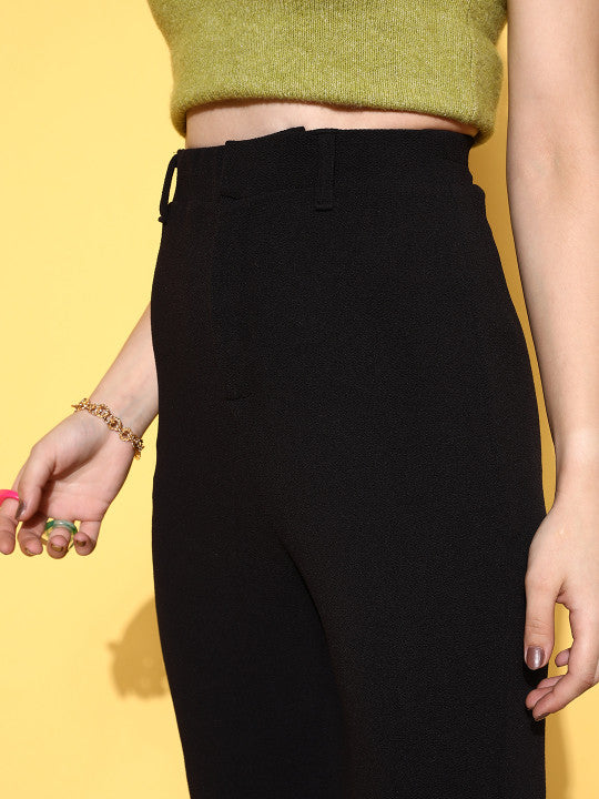 Black High-Rise Bootcut Trousers