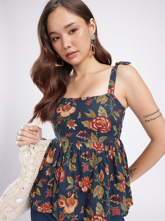 Floral Printed Smocked Peplum Top