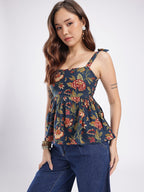Floral Printed Smocked Peplum Top