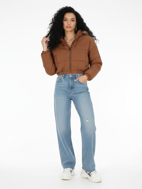 Crop Hooded Relaxed Bomber Jacket