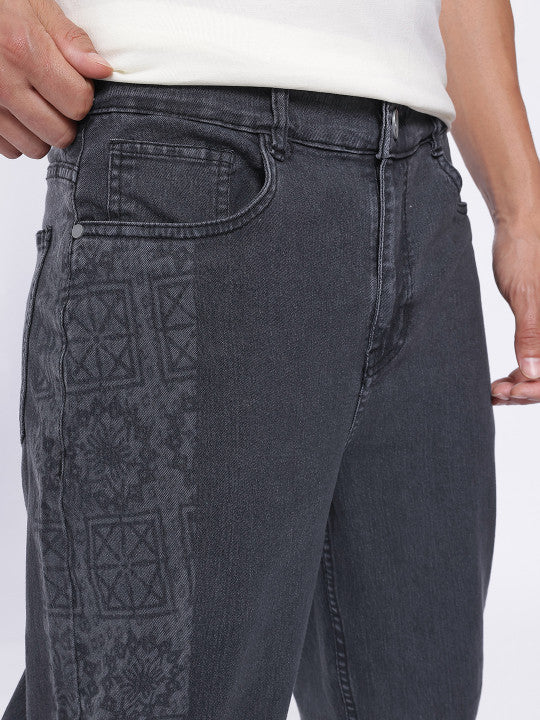 Printed Fit Mid-Rise Stretchable Jeans