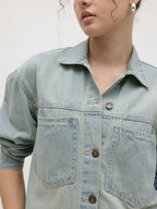 Drop Shoulder Spread Collar Denim Jacket