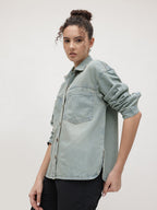 Drop Shoulder Spread Collar Denim Jacket
