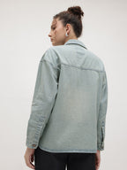 Drop Shoulder Spread Collar Denim Jacket