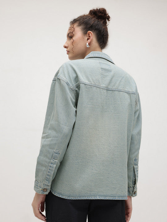 Drop Shoulder Spread Collar Denim Jacket