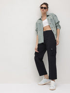 Drop Shoulder Spread Collar Denim Jacket