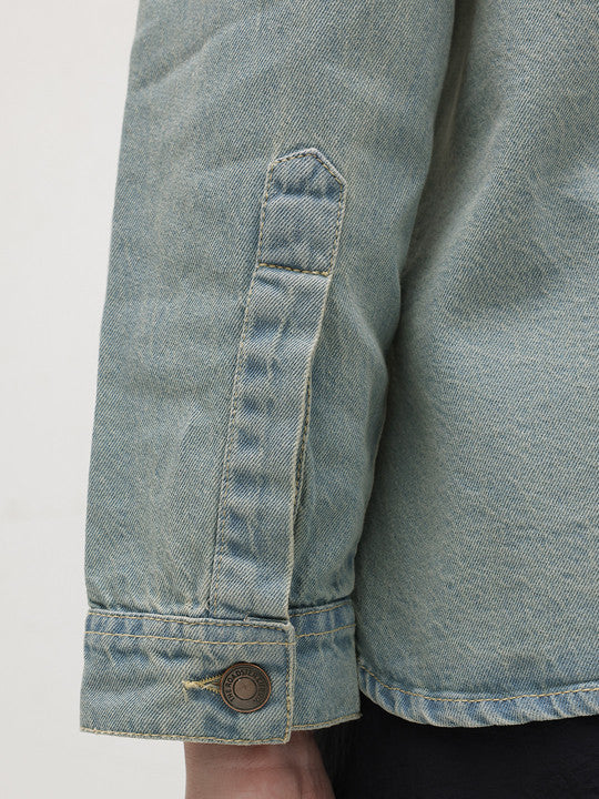 Drop Shoulder Spread Collar Denim Jacket