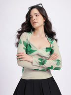 Printed Twisted Sweetheart Neck Ruched Top