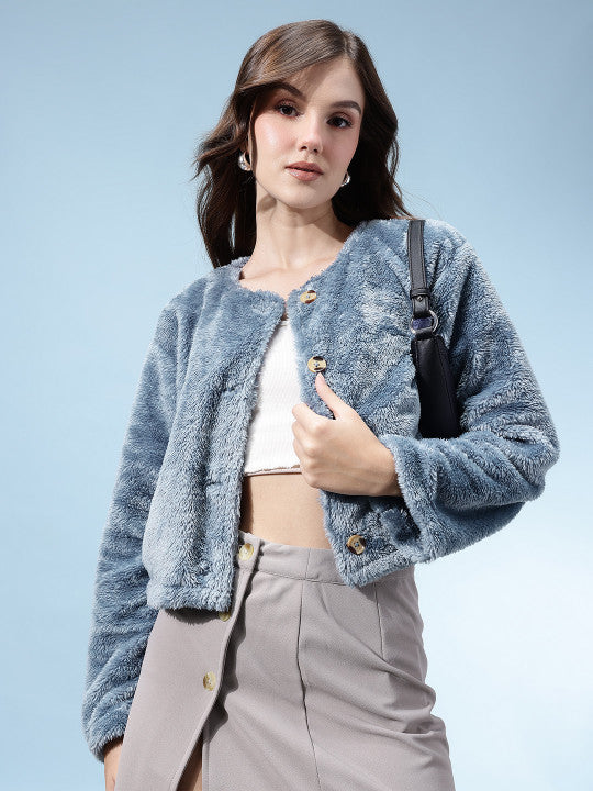 Faux Fur Collarless Jacket