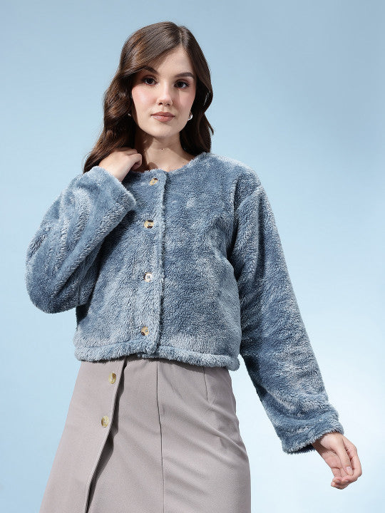 Faux Fur Collarless Jacket