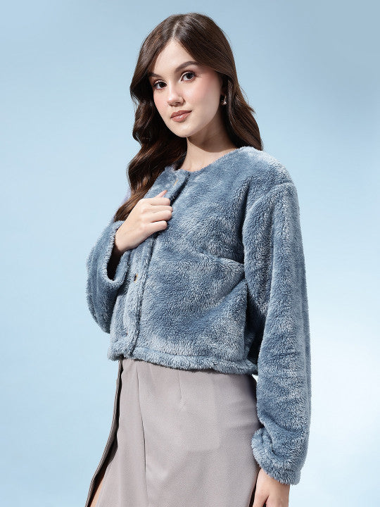 Faux Fur Collarless Jacket