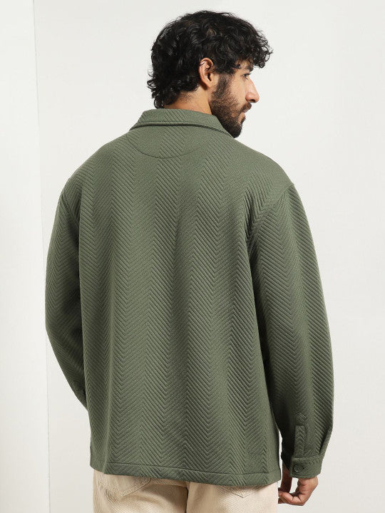 Men Relaxed Spread Collar Textured Shirt