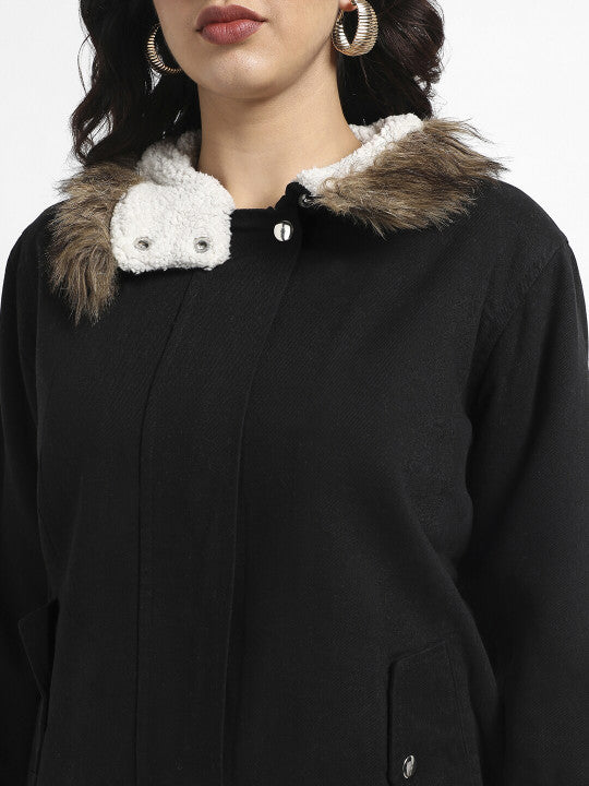 Hooded Parka Jacket With Faux Fur Trim