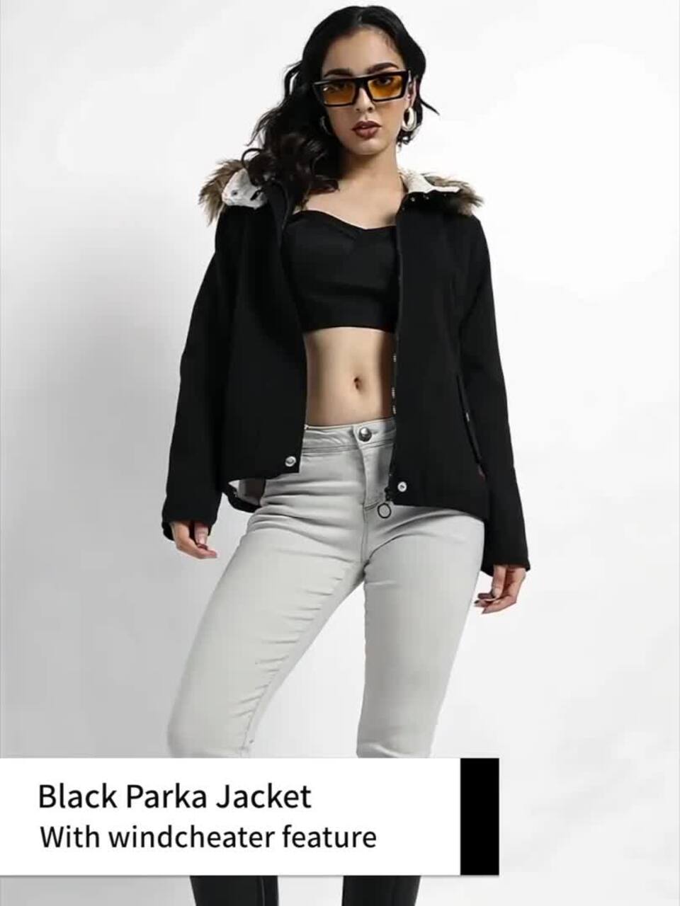 Hooded Parka Jacket With Faux Fur Trim