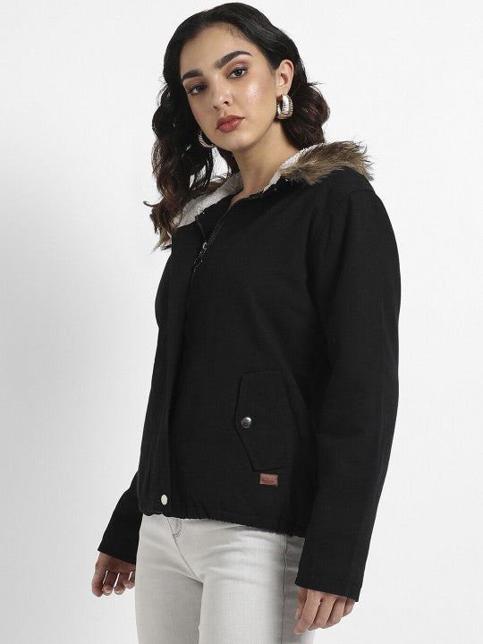 Hooded Parka Jacket With Faux Fur Trim