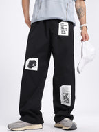 Patchwork Loose Fit Wide Leg Trousers