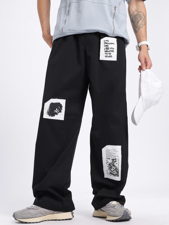 Patchwork Loose Fit Wide Leg Trousers