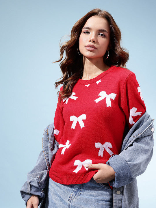 Women Printed Pullover red