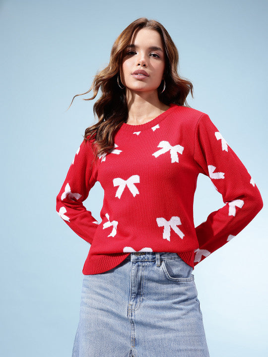 Women Printed Pullover red
