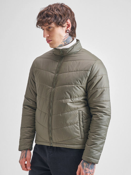 Men Solid High Neck Puffer Jacket